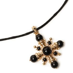 We Wore What black gold pendant silk cord necklace worn once